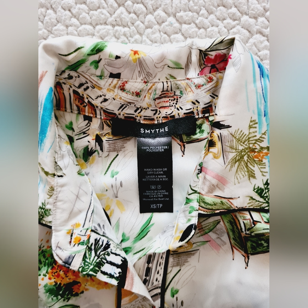 SMYTHE Cote d'Azur Floral Print Long Sleeve Shirt Dress Size XS Org $650 - Picture 9 of 15